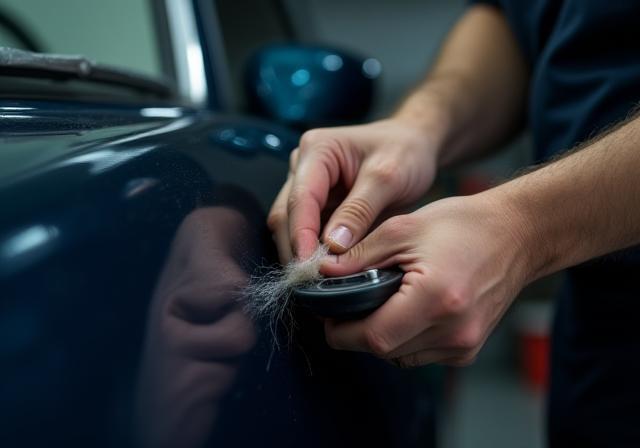 Detailer professionnel travaillant sur une voiture